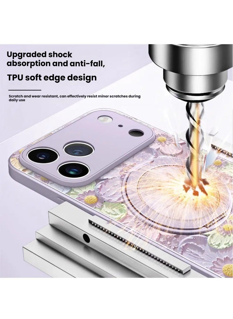 غلاف iPhone 17 Pro Max بتصميم زهور متفتحة، مع حامل مغناطيسي ورباط عنق مزدوج القفل، تغطية كاملة مضادة للصدمات بدقة تامة - Image 2